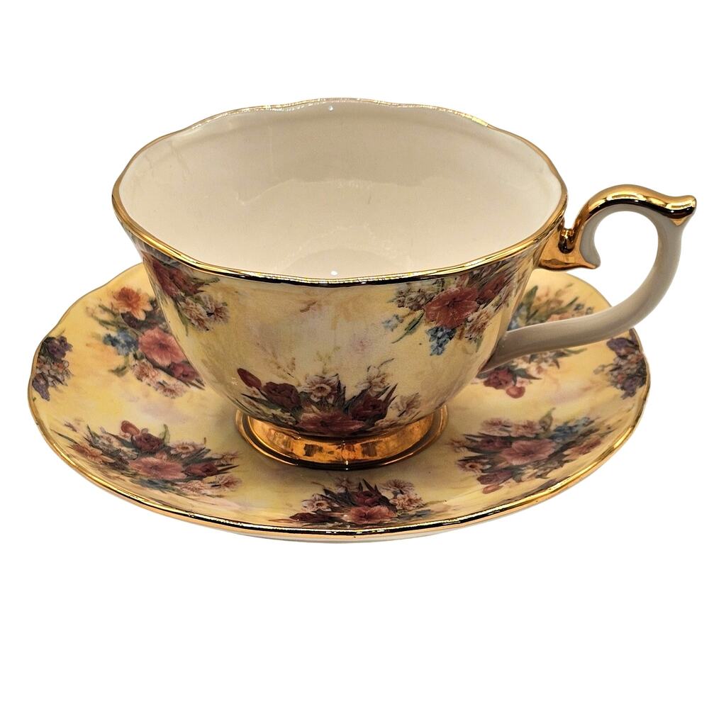 Vintage Bradford Editions Lena Liu "Enchantment" Floral Teacup & Saucer Set